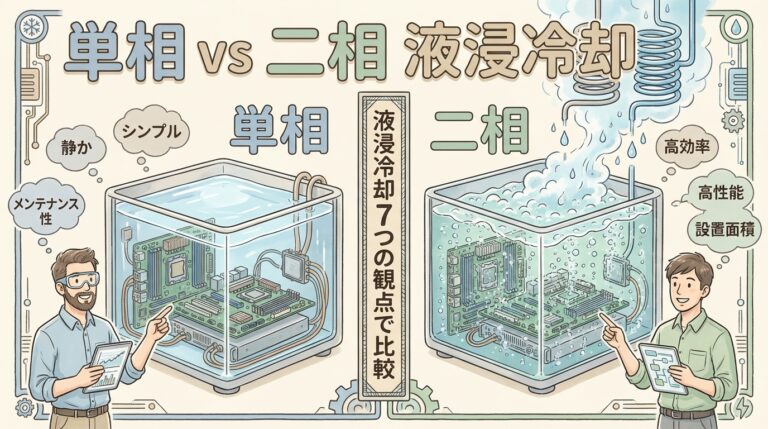【図解】単相液浸 vs 二相液浸｜7つの観点で比べる冷媒・効率・コストの違い