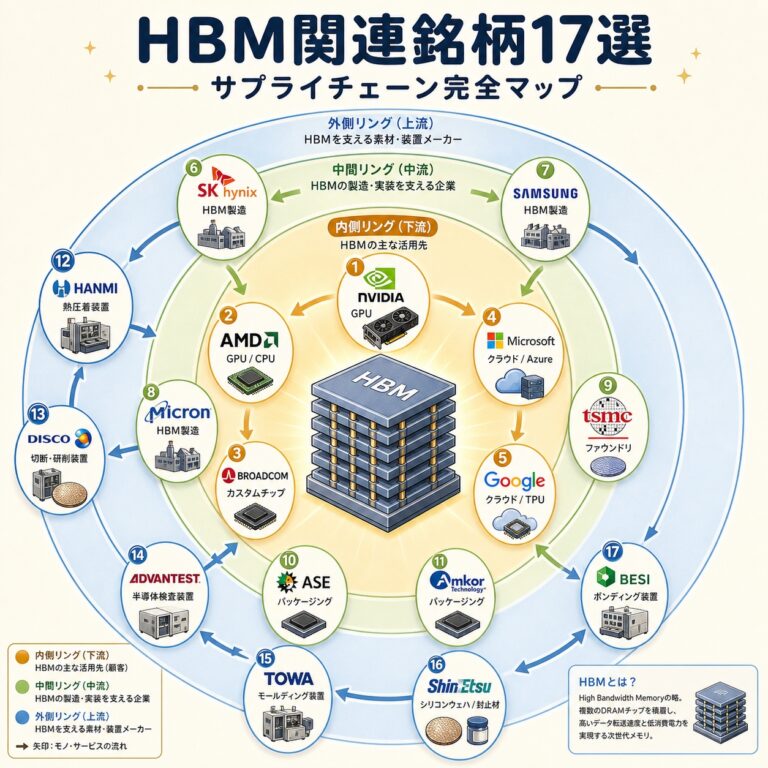 【投資家向け】HBM関連銘柄17選｜サプライチェーン上流から日本企業まで完全網羅