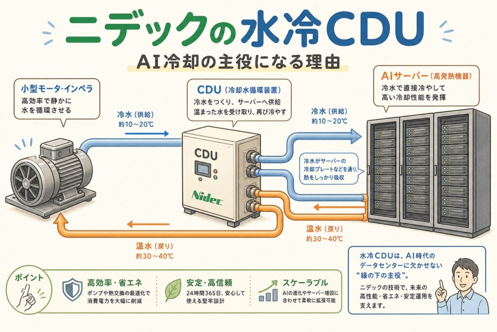 ニデックの水冷CDUとは？モーターの会社がAI冷却の主役になる理由 | AIインフラLab