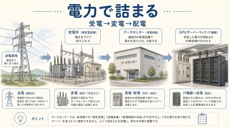 AIデータセンターはなぜ"電力"で詰まるのか｜受電→変電→配電の全体像