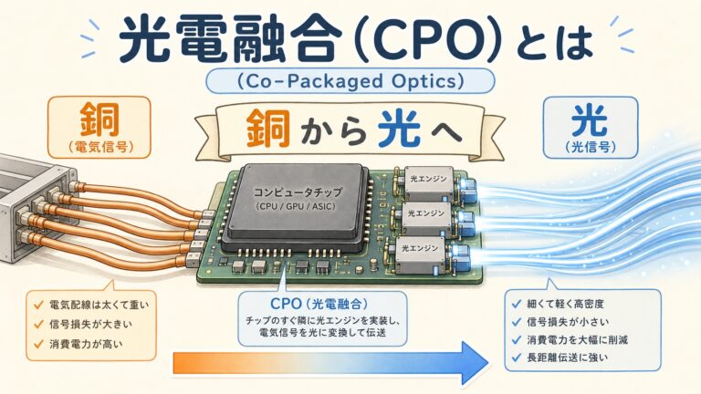 光電融合（CPO）とは？仕組みを図解｜AIデータセンターの「銅から光へ」