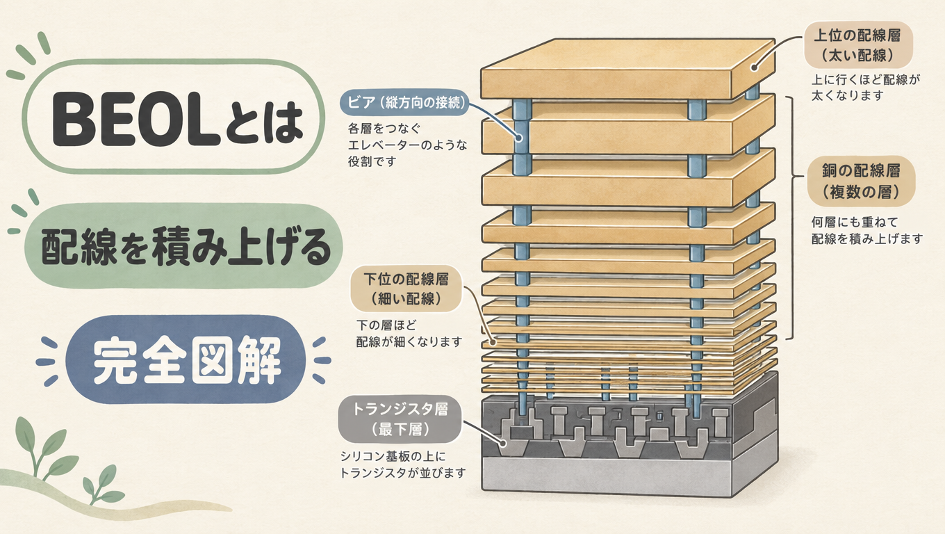 【完全図解】BEOLとは？トランジスタの上に何層も配線を積む「配線工程」の仕組み