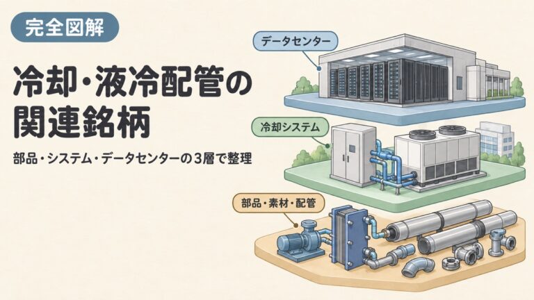 【2026年最新】データセンター冷却・液冷配管の関連銘柄｜本命・配管・出遅れを3層で整理